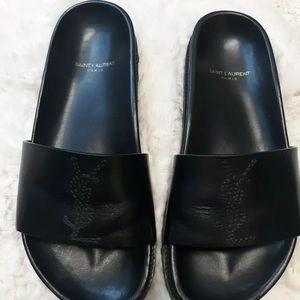 Yves Saint Laurent YSL Black Leather Jimmy Slide